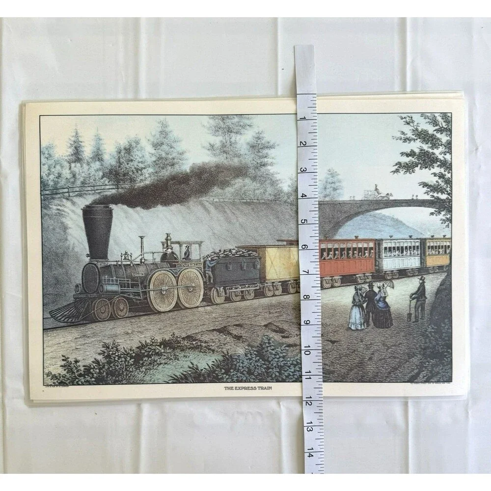 Set of 4 Vintage Train Placemats Railroad Train Currier and Ives Plastic